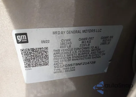 2022 Chevrolet Malibu Fwd Rs из США, поврежденный, VIN 1G1ZG5ST5NF214728